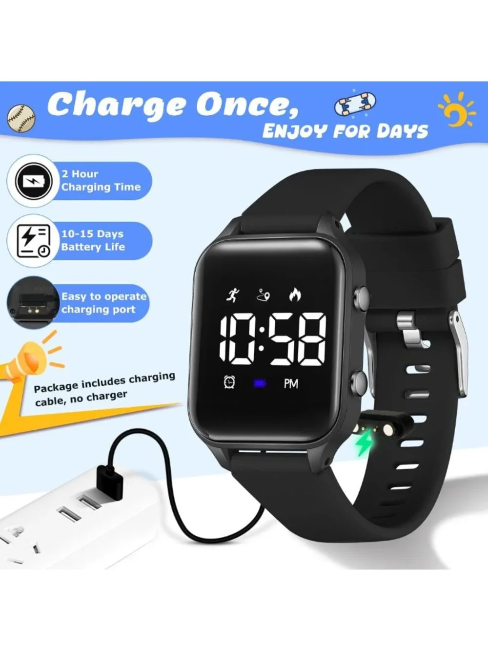 Waterproof Kids Digital Sports Watch with Fitness Tracker, Pedometer & Alarm